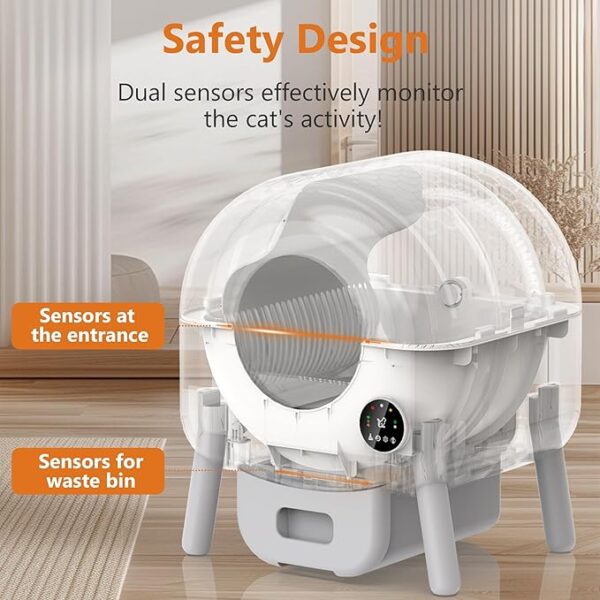 Self Cleaning Litter Box - 105L Automatic Litter Box for Multiple Cats, 1 Roll Trash Bags and Mat Included, App Control, Little-White - Image 2