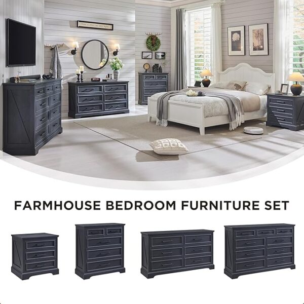 Farmhouse 9 Drawer Dresser for Bedroom, 36 Inch Tall Modern Dresser TV Stand with Large Drawers & Bar Handles, Rustic Wood Dresser Chest of Drawers for Bedroom, Living Room, Hallway, Black - Image 5