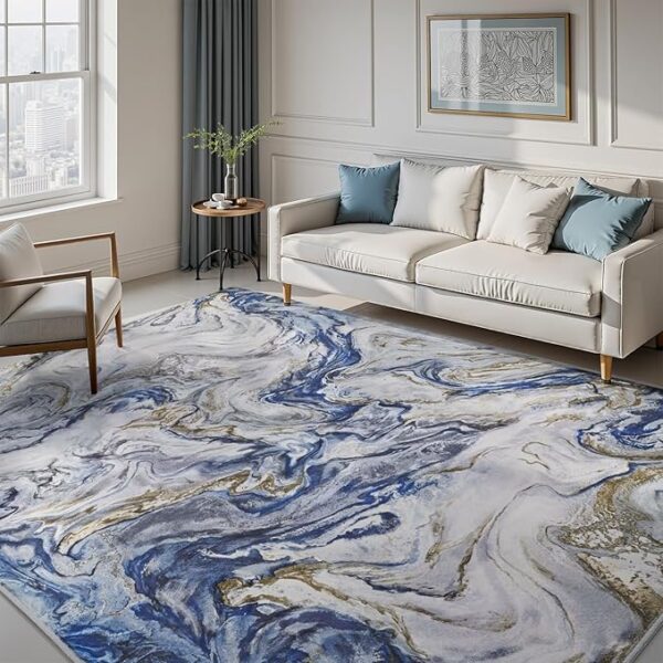 9x12 Area Rugs for Living Room, Modern Abstract Rug for Bedroom, Contemporary Machine Washable Rug, Large Stain Resistant Carpet for Dining Room Playroom Nursery Room, Pet & Kids Friendly - Image 3