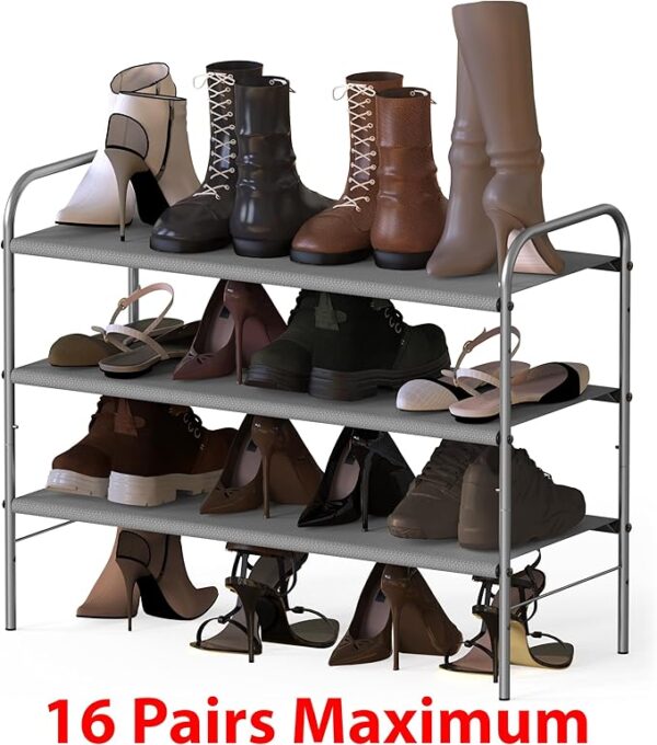 Simple Houseware 3-Tier Shoe Rack Storage Organizer, Grey - Image 5