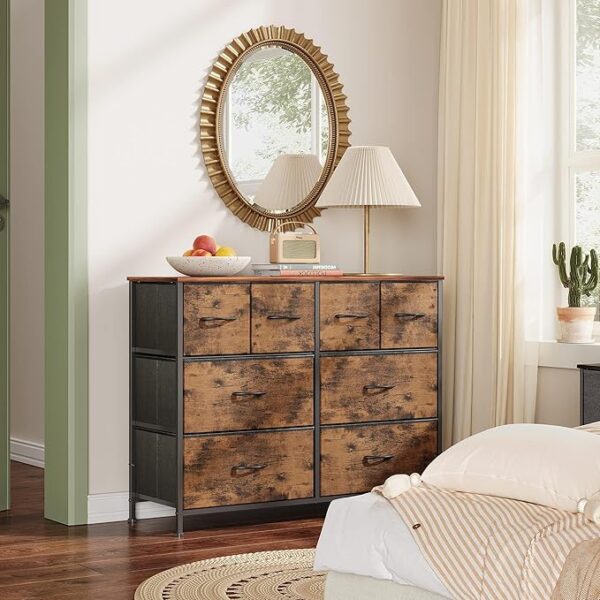 WLIVE Dresser for Bedroom with 8 Drawers, Wide Fabric Dresser for Storage and Organization, Bedroom Dresser, Chest of Drawers for Living Room, Closet, Entryway, Rustic Brown Wood Grain Print - Image 4