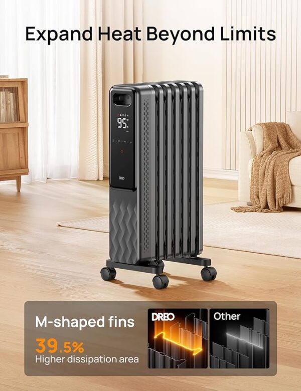 Dreo Oil Filled Radiator, Electric Radiant Heaters for indoor use Large Room with Remote Control, Child Lock, 4 Modes, Overheat & Tip-Over Protection, 24h Timer, Digital Thermostat, Quiet, 1500W - Image 3