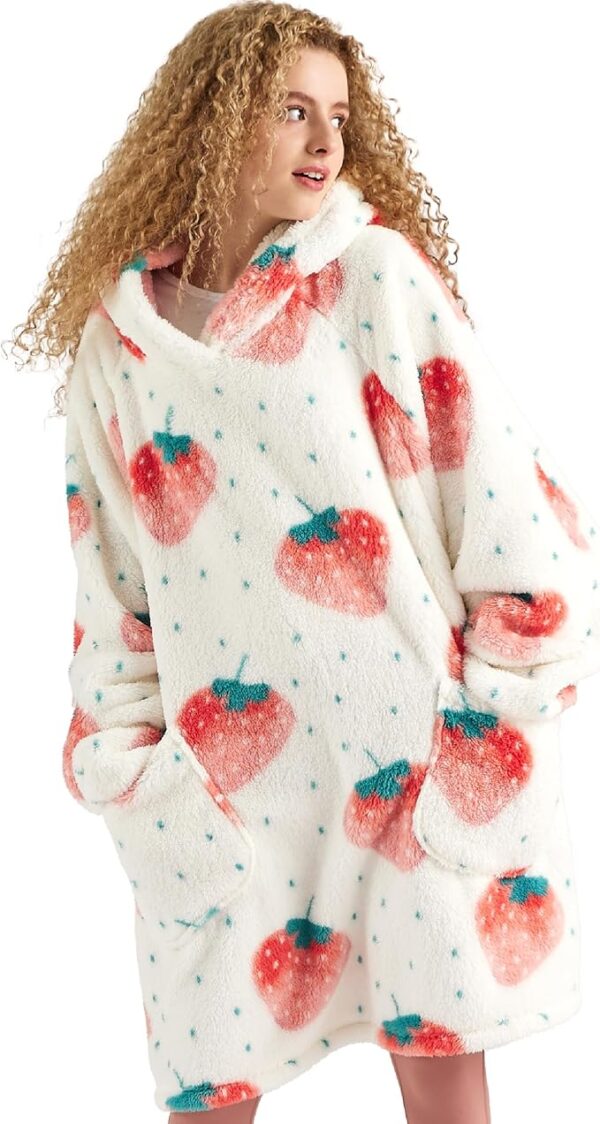 Bedsure Wearable Blanket Hoodie and Strawberry Shaggy Sherpa Blanket Hoodie for Women - Image 6