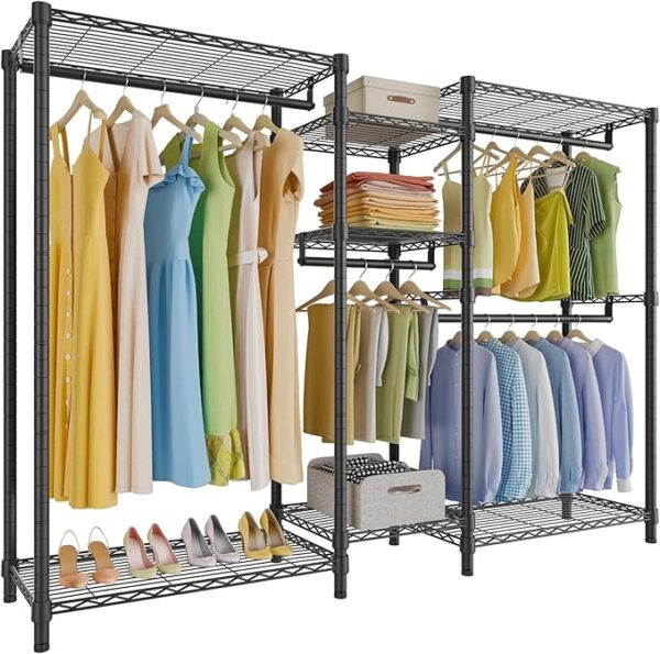 VIPEK V6 Wire Garment Rack Heavy Duty Clothes Rack with Shelves, Freestanding Portable Wardrobe Closet Rack for Hanging Clothes Closet System 73.6" L x 17.3" W x 76.4" H, Max Load 850LBS, Black