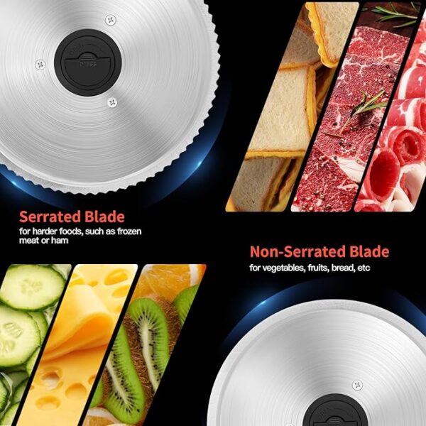 Meat Slicer, 200W Meat Slicer Machine for Home, DC Motor Quiet Deli Slicer with 2 Removable 7.5'' Stainless Steel Blades, Adjustable Dial for 0-15mm, Electric Food Slicer for Meat, Cheese, Bread - Image 5
