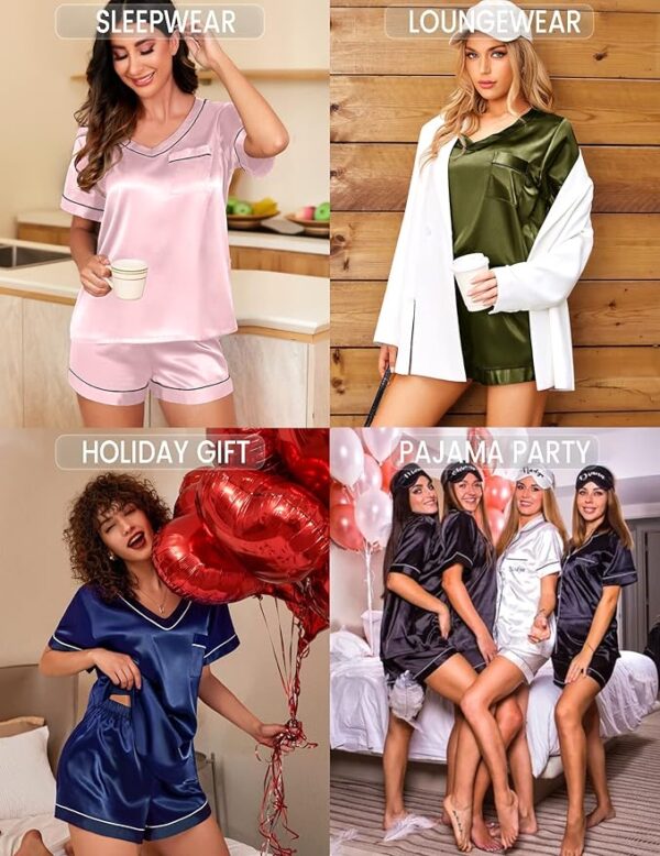 Ekouaer Silk Pajama for Women Short Sleeve Satin Pj Set Two Piece Soft Sleepwear Loungewear, S-XXL - Image 3