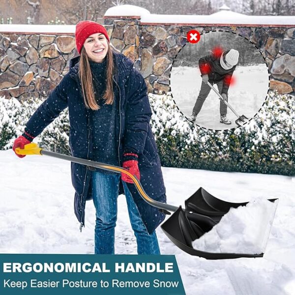 Snow Shovel for Driveway 17-Inch Wide Ergonomic Heavy Duty Snow Removal Winter Tool 57” Long with Bent Handle Aluminum Edge Sharp Blade for Car Garage - Image 3