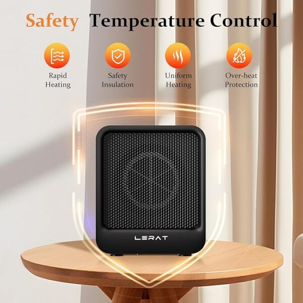 Electric Space Heater, Small Heater for Indoor Use, 500 Watts High Output & 2 Speeds, Mini Personal Heater for Office Desk Camping, Black - Image 6
