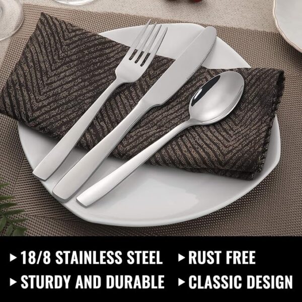 HIWARE 48-Piece Silverware Set with Steak Knives for 8, 18/8 Stainless Steel Flatware Cutlery Set For Home Kitchen Restaurant Hotel, Kitchen Utensils Set, Mirror Polished, Dishwasher Safe - Image 3