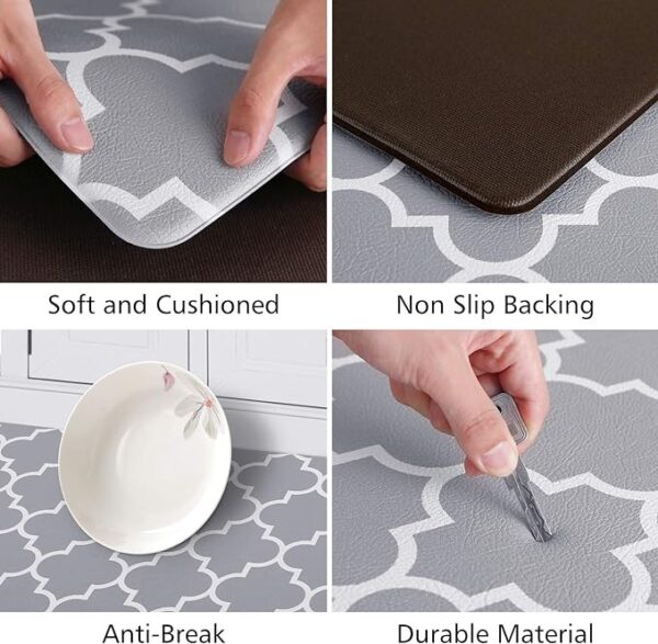 KMAT Kitchen Mat [2 PCS] Cushioned Anti-Fatigue Kitchen Rug, Waterproof Non-Slip Kitchen Mats and Rugs Heavy Duty PVC Ergonomic Comfort Foam Rug for Kitchen, Floor Home, Office, Sink, Laundry,Grey - Image 2