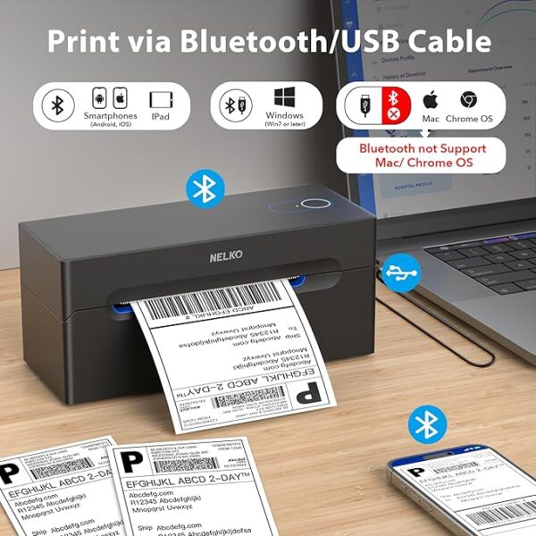 Nelko Bluetooth Thermal Shipping Label Printer, Wireless 4x6 Shipping Label Printer for Shipping Packages, Support Android, iPhone and Windows, Widely Used for Amazon, Ebay, Shopify, Etsy, USPS - Image 3