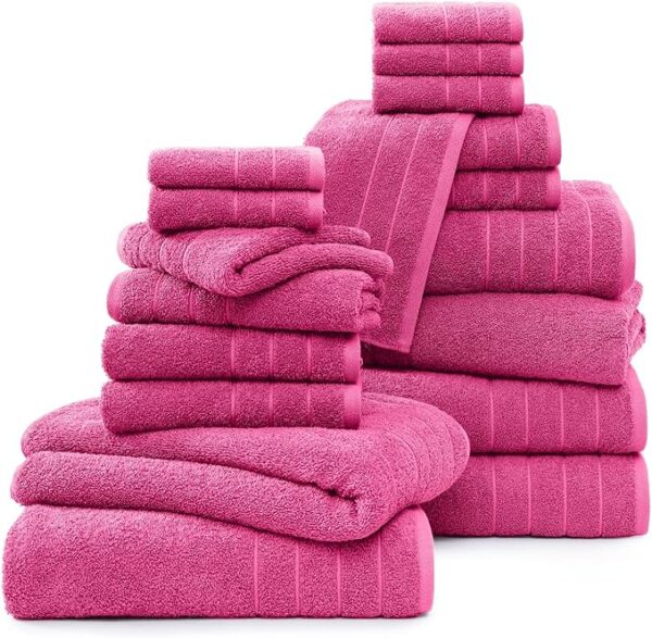 Casa Platino 18 Piece Towel Set, 4 Large Bath Towels(30"x 60"), Hand Towels for Bathroom Set of 6 & 8 Washcloths, 100% Ring Spun Cotton Large Towels, Absorbent Towels and Washcloths Sets - Fuchsia - Image 4
