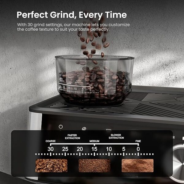 Kismile Espresso Machines with Grinder, 20 Bar Professional Espresso Maker with Removable Water Tank,Milk Frother Steam Wand for Latte&Cappuccino,Ideal for Home/Office(BLACK) - Image 2