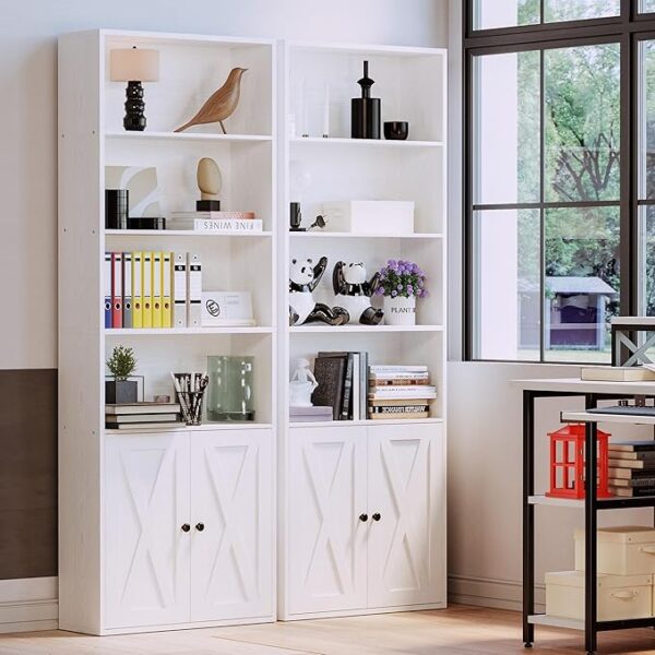 IRONCK Industrial Bookshelves and Bookcases with Doors Floor Standing 6 Shelf Display Storage Shelves 70 in Tall Bookcase for Home Office, Living Room - Image 2