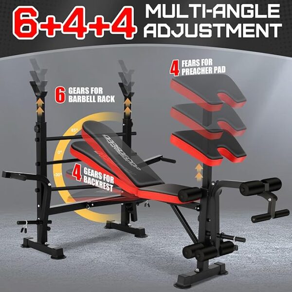 OPPSDECOR 660lbs 6 in 1 Weight Bench Set with Squat Rack Adjustable Workout Bench with Leg Developer Preacher Curl Rack Fitness Strength Training for Home Gym - Image 6