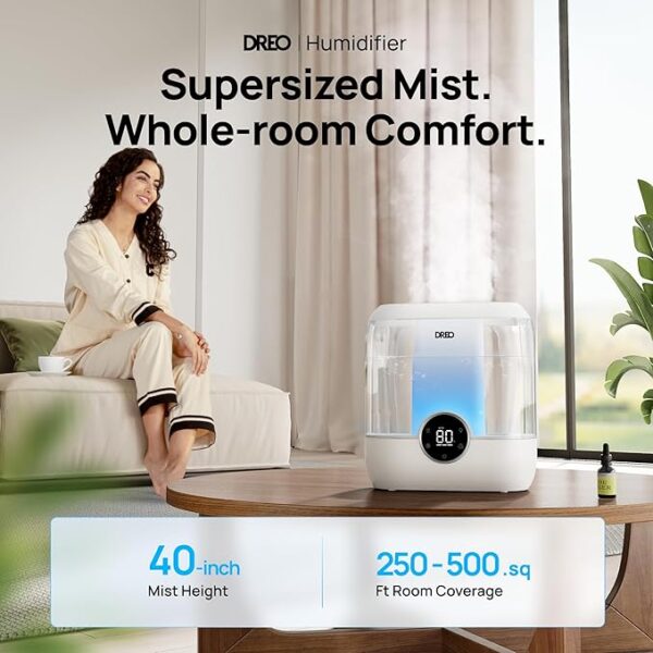 Dreo 6L Top Fill Humidifiers for Bedroom, 60H Runtime, 28 dB Quiet Supersized Cool Mist Humidifiers for Large Room, Air Humidifier for Home, Baby, Plant, Indoor, Night Light, Ultrasonic - Image 2