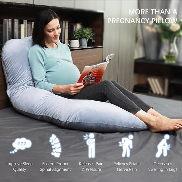 MOON PARK Pregnancy Pillows for Sleeping - U Shaped Full Body Maternity Pillow with Removable Cover - Support for Back, Legs, Belly, HIPS - 57 Inch Pregnancy Pillow for Women - Grey - Image 4