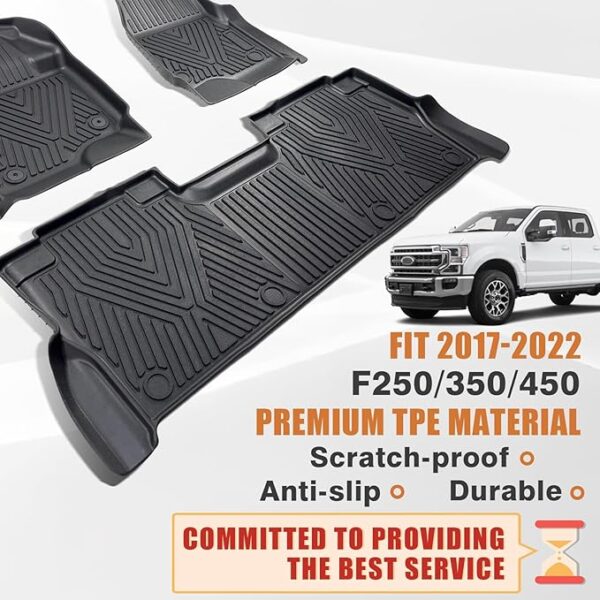 TripleAliners Truck Bed Mat & Crew Cab w/Fold Flat Storage Floor Mats Compatible with 2017-2022 Ford Super Duty F250/F350/F450 Accessories Perfectly (6.8FT Bed Mat+Floor Mats) - Image 4
