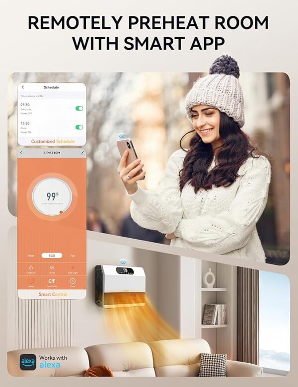 GiveBest Smart Wall Heater, 1500W Fast Heating Space Heater for Bedroom, Electric Space Heater with Thermostat for Indoor Use, Floor or Wall Mounted, On/Off Timers, Works with Alexa, 2024 Upgrade - Image 4