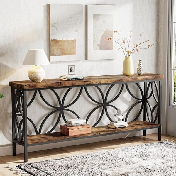 Tribesigns 70.9-Inch Narrow Sofa Table, Industrial Long Sofa Table Behind Couch, Entry Console Table with Storage for Entryway, Living Room, Foyer, Unique Design, Rustic Brown - Image 5