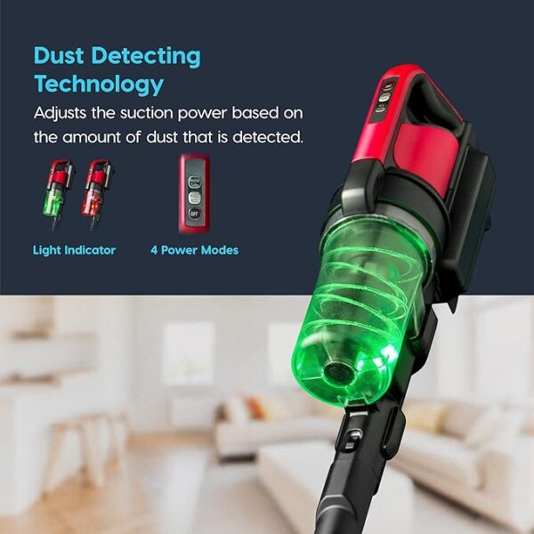 IRIS USA TRILIGHT Cordless Vacuum Cleaner, 11-inch Powerhead, Self-Standing Design, Fast Charging, 50-Minute Runtime, LED Dust Sensor, Black - Image 6