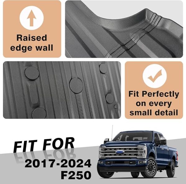 TripleAliners Truck Bed Mat & Crew Cab w/Fold Flat Storage Floor Mats Compatible with 2017-2022 Ford Super Duty F250/F350/F450 Accessories Perfectly (6.8FT Bed Mat+Floor Mats) - Image 5