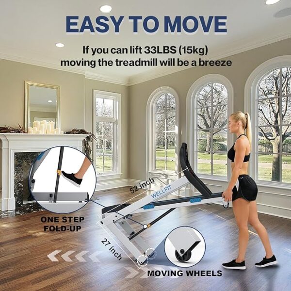 WELLFIT Home Gym Treadmills 15% Auto Incline, 3.5HP Treadmill 350lbs Capacity, Foldable Treadmill for Small Space, Voice Control, LED Console Display, Music Players, 45 * 18 Large Area, 95% Assembled - Image 4