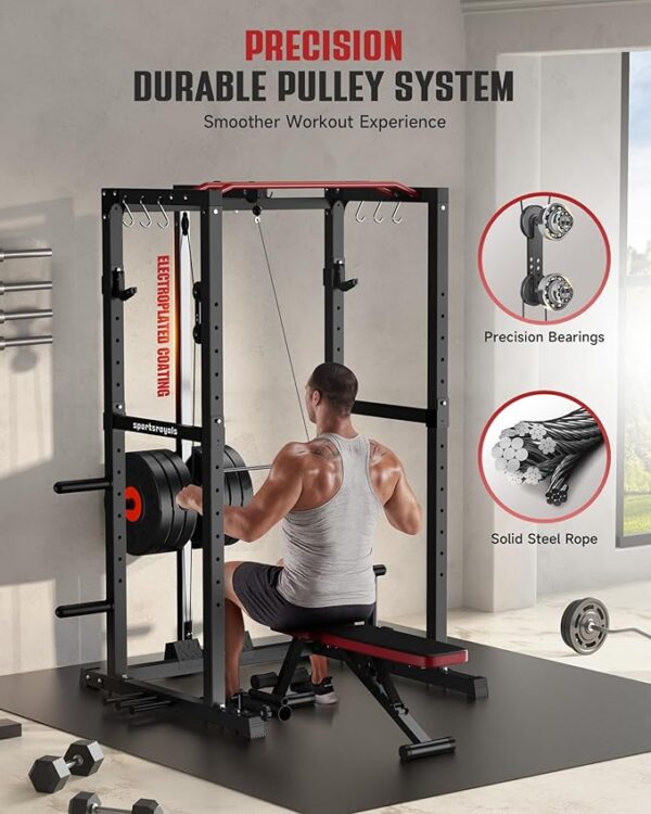 Sportsroyals Power Cage,1600lbs Multi-Function Power Rack with Adjustable Cable Crossover System and More Training Attachment, Weight Cage for Home Gym - Image 2