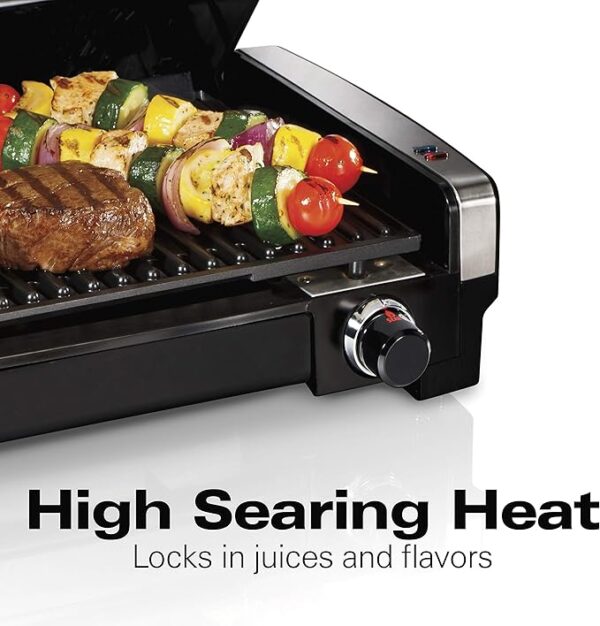 Hamilton Beach Electric Indoor Searing Grill with Adjustable Temperature Control to 450F, Removable Nonstick Grate, 118 sq. in. Surface Serves 6, Stainless Steel - Image 4