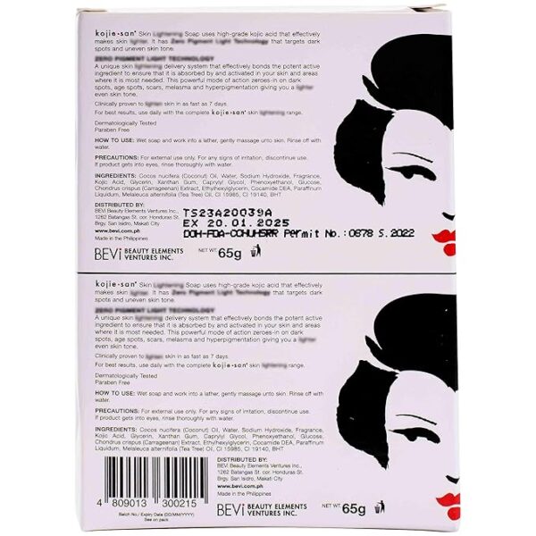 Kojie San Skin and Body Brightening Soap - Original Kojic Acid, Dark Spot Remover Bar Soap with Glycerin & Tea Tree Oil - 65g x 2 Bars - Image 3