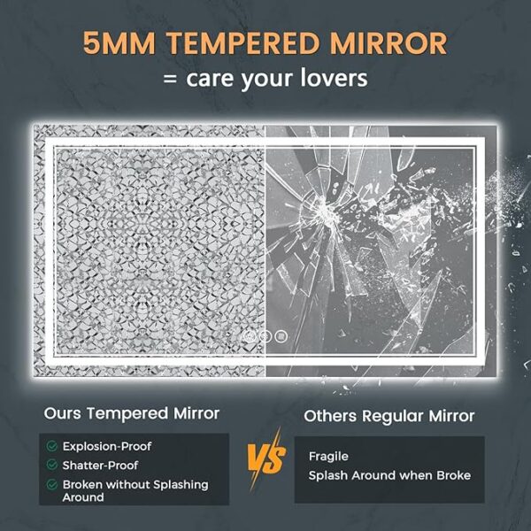 New LED Bathroom Mirror 72x36 Inch with Front and Backlit, CRI 90+, 3 Colors & Stepless Dimmable Lighted Bathroom Mirror, Anti-Fog, Memory, Top-Grade Tempered Glass, Rotatable - Image 5