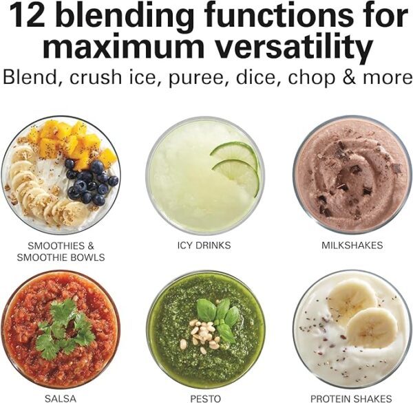 Hamilton Beach Power Elite Wave Action Blender For Shakes and Smoothies, 40 Oz Glass Jar, 12 Functions Including Puree, Crush Ice, Black, 700 Watts, Black (58148A) - Image 6