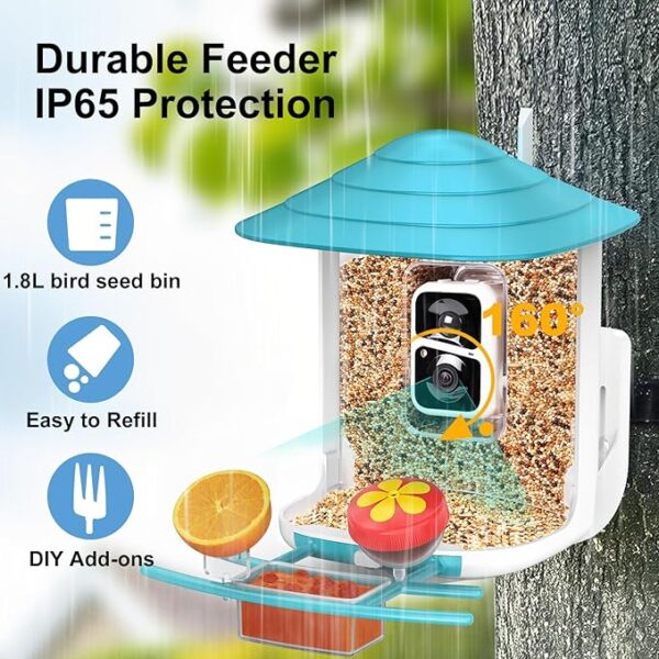 birdsnap® TUC- Bird Feeder with Camera 2K Live Stream 160°View with Solar Panel 32GB Card 4-in-1 Perch, Auto Notify AI Identify 10000+ Bird Watching Camera 2.4G WiFi Wireless Outdoor for Bird Lover - Image 2