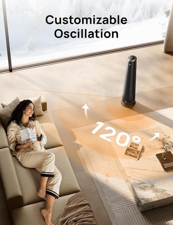 Dreo Space Heater Indoor, 30" Electric Heaters with Remote, 120° Oscillation, Adjustable Thermostat, 5 Heat & 3 Fan levels, 8 Safety Protections, 25dB Quiet, 1-12H Timer, Large Room Bedroom, Gold - Image 6