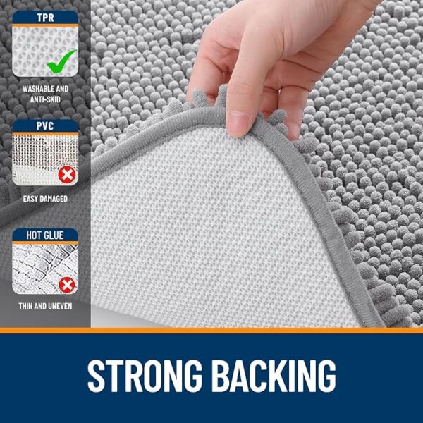 OLANLY Bathroom Rugs 30x20, Extra Soft Absorbent Chenille Bath Rugs, Rubber Backing Quick Dry, Machine Washable Bath Mats for Bathroom Floor, Tub and Shower, Home Decor Accessories, Grey - Image 5