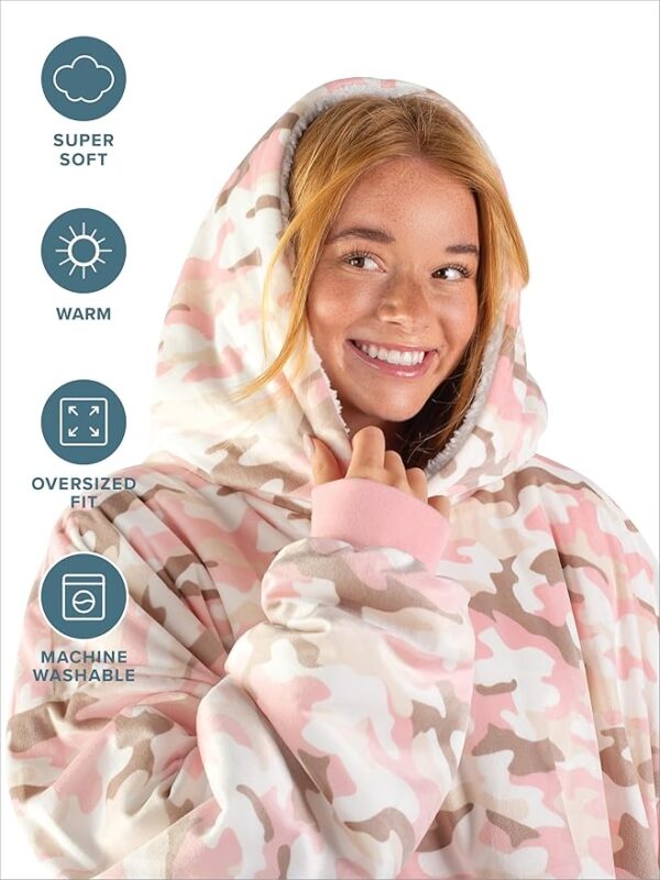 Bare Homey Wearable Blanket Hoodie - Soft Plush Sherpa - Warm and Cozy - Oversized Wearable Blanket - Adult & Kid Sizes - Image 5