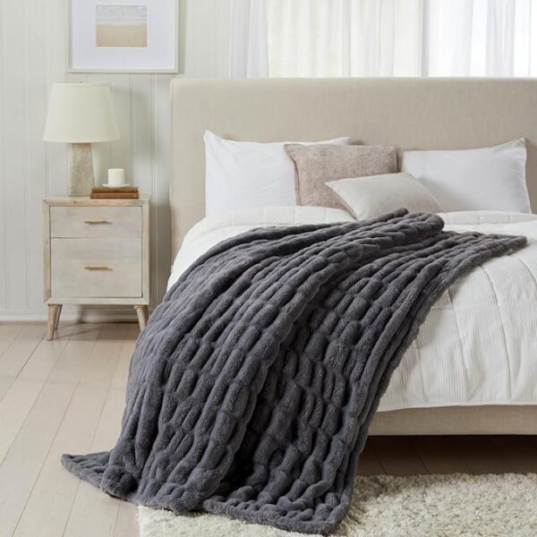 Micro Plush Throw Blanket for Couch | Thick Faux Fur Blanket | Grey Throw Blanket | Warm Blankets for Winter | Perfect Throw Blanket for Couch Year Round | Fluffy Blanket | Lily Collection - Image 4