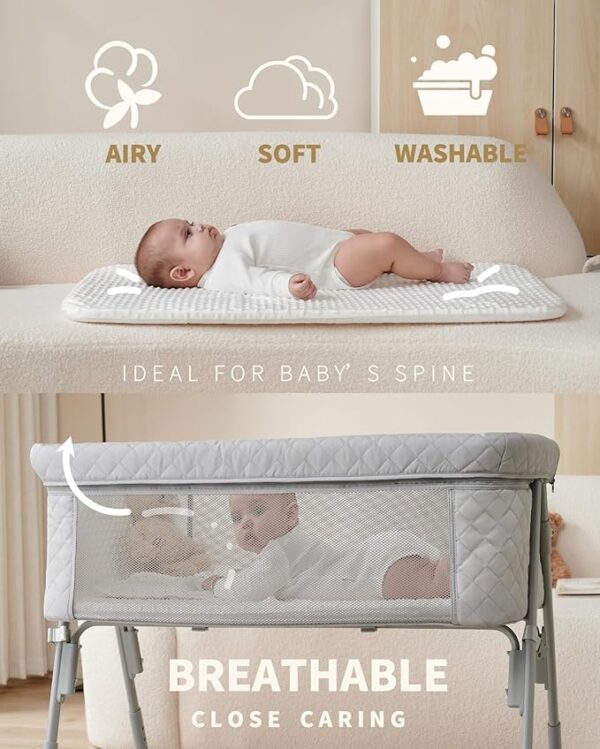 Bassinet Bedside Sleeper, Baby Crib for Newborn, Baby Bassinets Bedside Sleeper with 4 Auto-Lock & Adjustable Height, Breathable Mesh & Mattress, Bedside Bassinet - Image 6