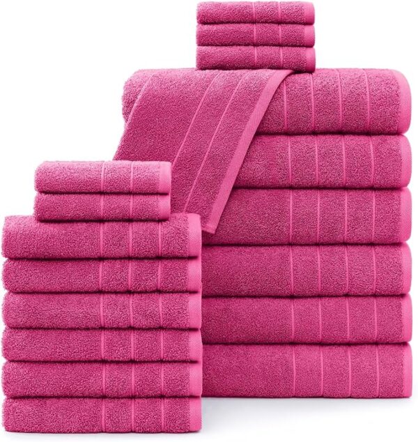 Casa Platino 18 Piece Towel Set, 4 Large Bath Towels(30"x 60"), Hand Towels for Bathroom Set of 6 & 8 Washcloths, 100% Ring Spun Cotton Large Towels, Absorbent Towels and Washcloths Sets - Fuchsia