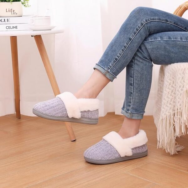 Evshine Women's Fuzzy Memory Foam Closed Back Slippers Chenille Knit Fleece Lined House Shoes - Image 5
