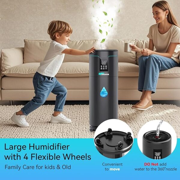 Humidifiers for Large Room Home Bedroom 2000 sq.ft. 17L/4.5Gal Large Humidifier with Extension Tube & 4 Speed Mist,Top Fill Wholehouse Humidifier with 360°Nozzle for Plant Commercial Greenhouse(Black) - Image 4