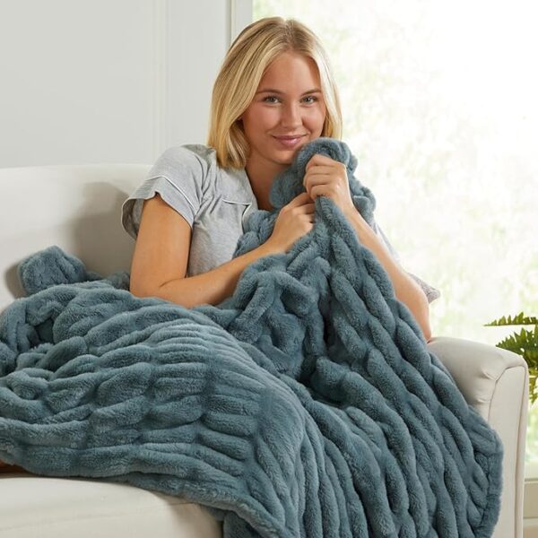 Micro Plush Throw Blanket for Couch | Thick Faux Fur Blanket | Grey Throw Blanket | Warm Blankets for Winter | Perfect Throw Blanket for Couch Year Round | Fluffy Blanket | Lily Collection - Image 5