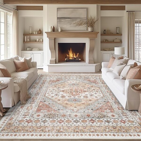 zesthome 8x10 Area Rugs for Living Room,Non-Slip Backing Washable Rugs,Vintage Large Area Rug，Stain Resistant Home Decor Rug (Orange,8'x10') - Image 7