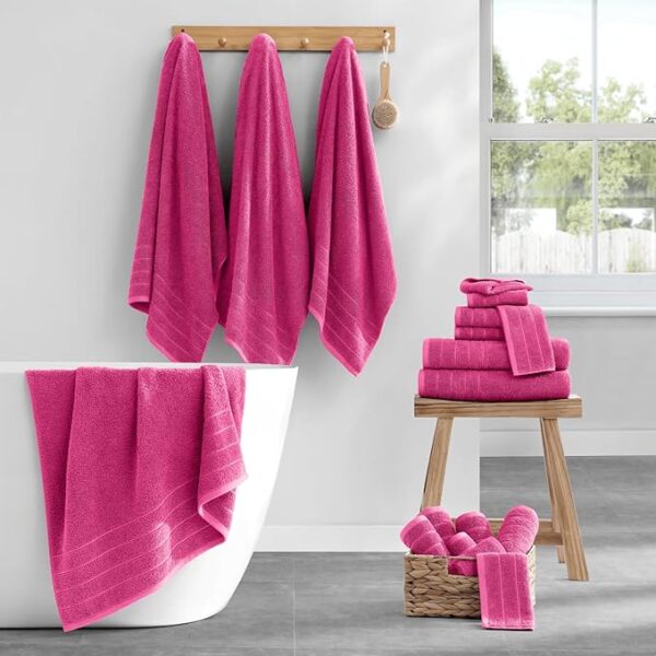 Casa Platino 18 Piece Towel Set, 4 Large Bath Towels(30"x 60"), Hand Towels for Bathroom Set of 6 & 8 Washcloths, 100% Ring Spun Cotton Large Towels, Absorbent Towels and Washcloths Sets - Fuchsia - Image 3