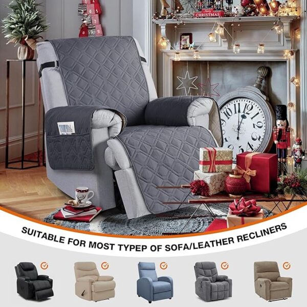 VANSOFY 100% Waterproof Recliner Chair Covers, Recliner Cover Non-Slip Dog Chair Cover Furniture Protector Washable Slipcover with Pocket, Elastic Straps for Pets, Dogs(Dark Gray, 23.6") - Image 4