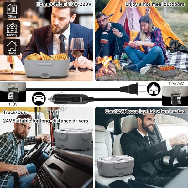 Electric Lunch Box Food Heater for Work, 80 W Food Warmer for Car Truck Travel with 2 Stainless Steel Containers 1.5 Liters Potable Self Heating lunch Box for Adults lonchera eléctrica portátil - Image 4