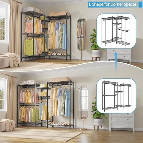 VIPEK V6 Wire Garment Rack Heavy Duty Clothes Rack with Shelves, Freestanding Portable Closet Wardrobe Closet Rack for Hanging Clothes, Adjustable Metal Clothing Rack Space Saving Load 850LBS, Black - Image 3