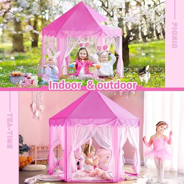 Monobeach Princess Tent Girls Large Playhouse Kids Castle Play Tent with Star Lights Toy for Children Indoor and Outdoor Games, 55'' x 53'' (DxH) - Image 4