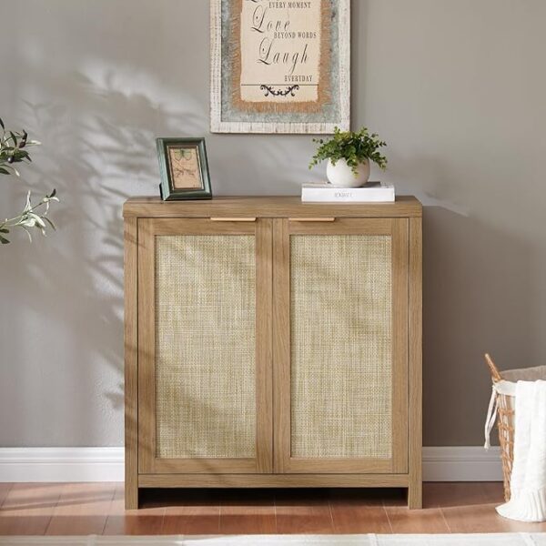 Hampstead Storage Sideboard Cabinet with Rattan Doors and Adjustable Shelves, Buffet Kitchen Cabinet Cupboard Console for Living Room, Set of 3 - Image 4