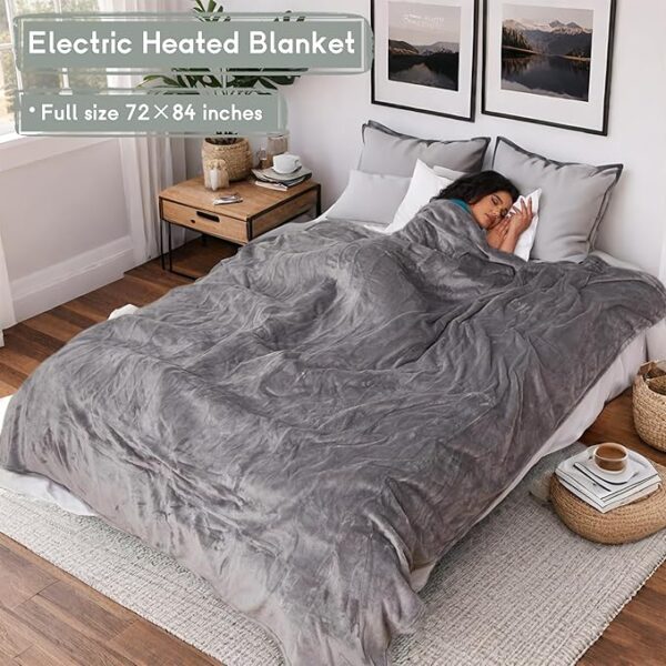 Heated Blanket Electric Blanket Full Size 72''x84'', Soft Flannel Heating Blanket with 10 Hour Auto Off - 5 Heat Settings - Machine Washable - Light Grey - Image 6